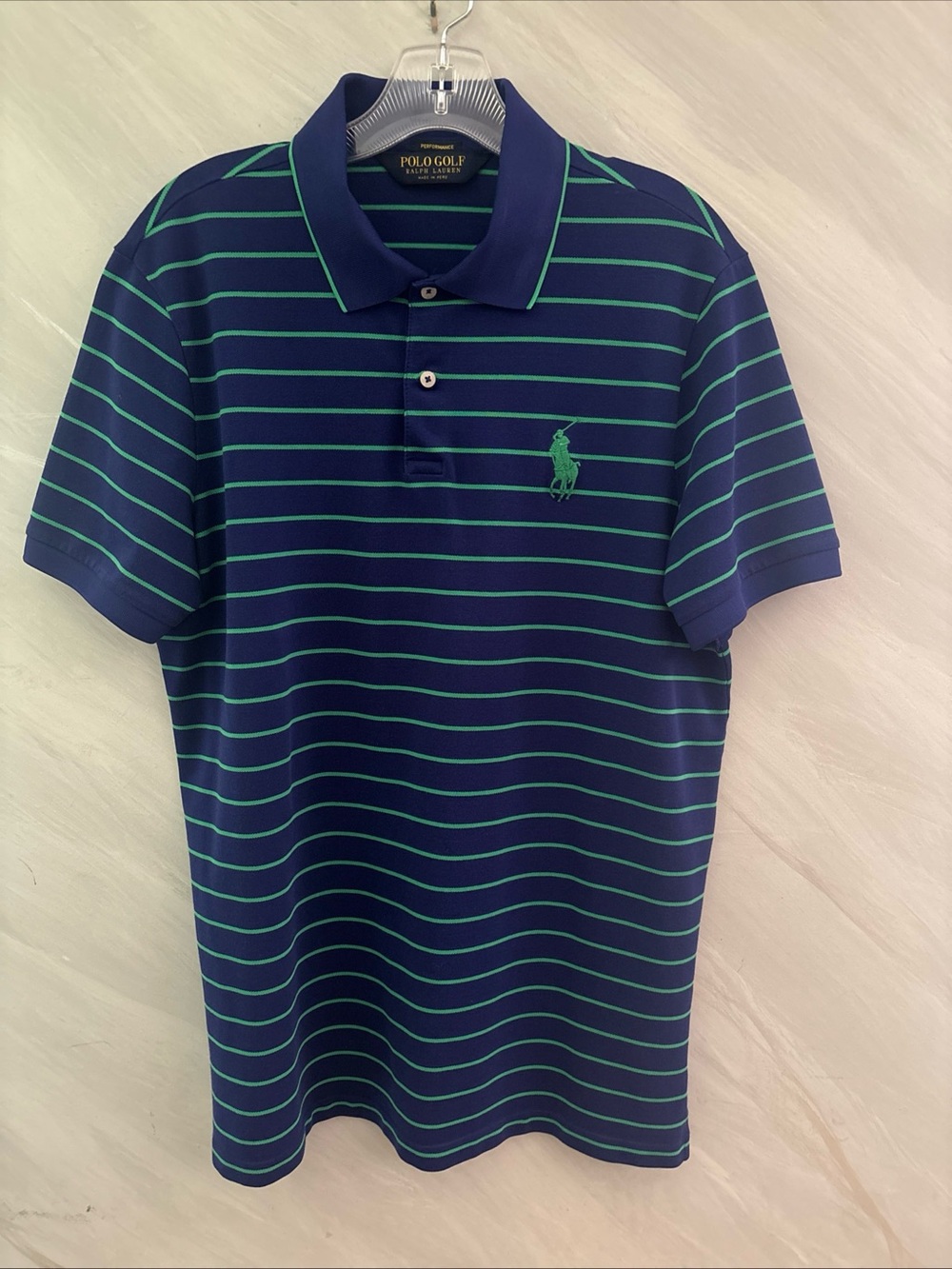 Polo Golf Ralph Lauren Performance L Blue/Green Striped Polo Shirt  Lg Pony Logo